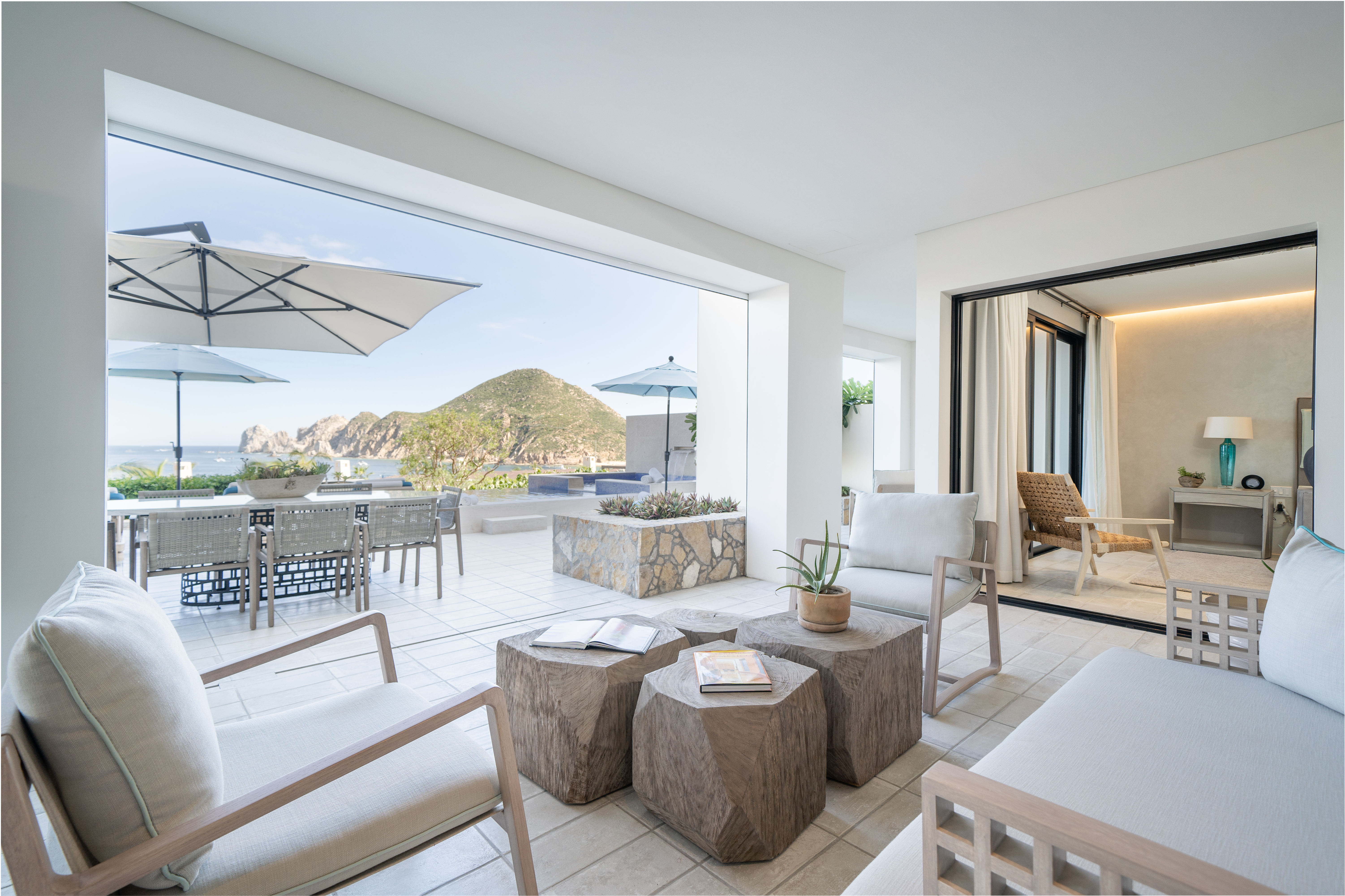 Living room area with geode coffee tables