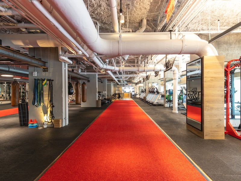 Gym with a long red carpet