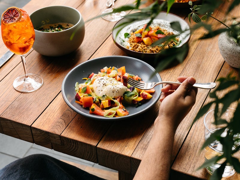Pasta and cocktail on a dining
