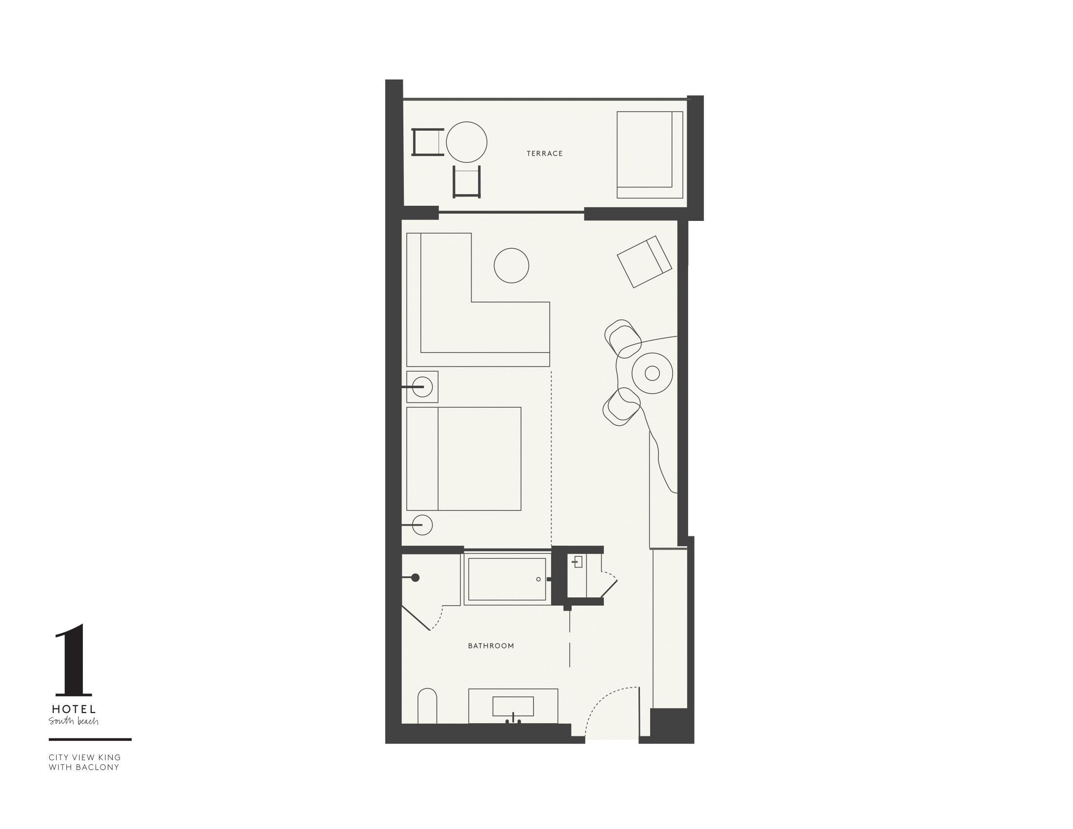 Plattegrond van de City View King kamer City View King in 1 Hotel South Beach