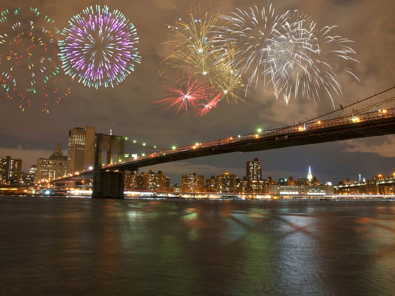 Fireworks over the Brooklyn Bridge