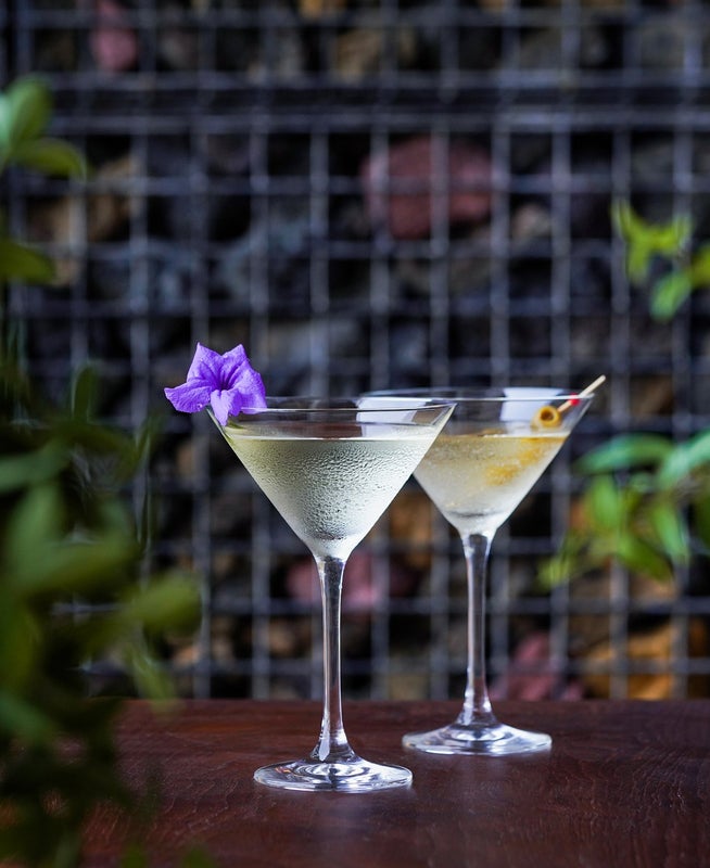 Two cocktails on a table