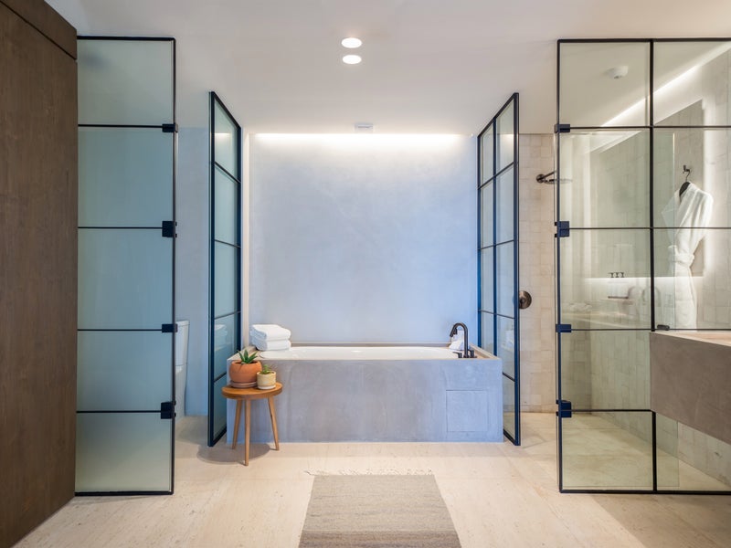Modern bathroom with glass panels