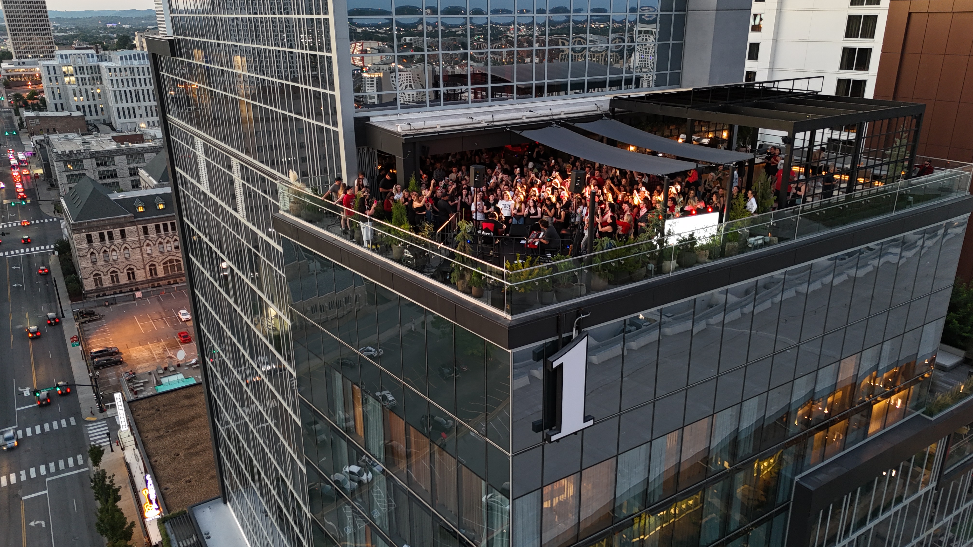crowd of people on a rooftop