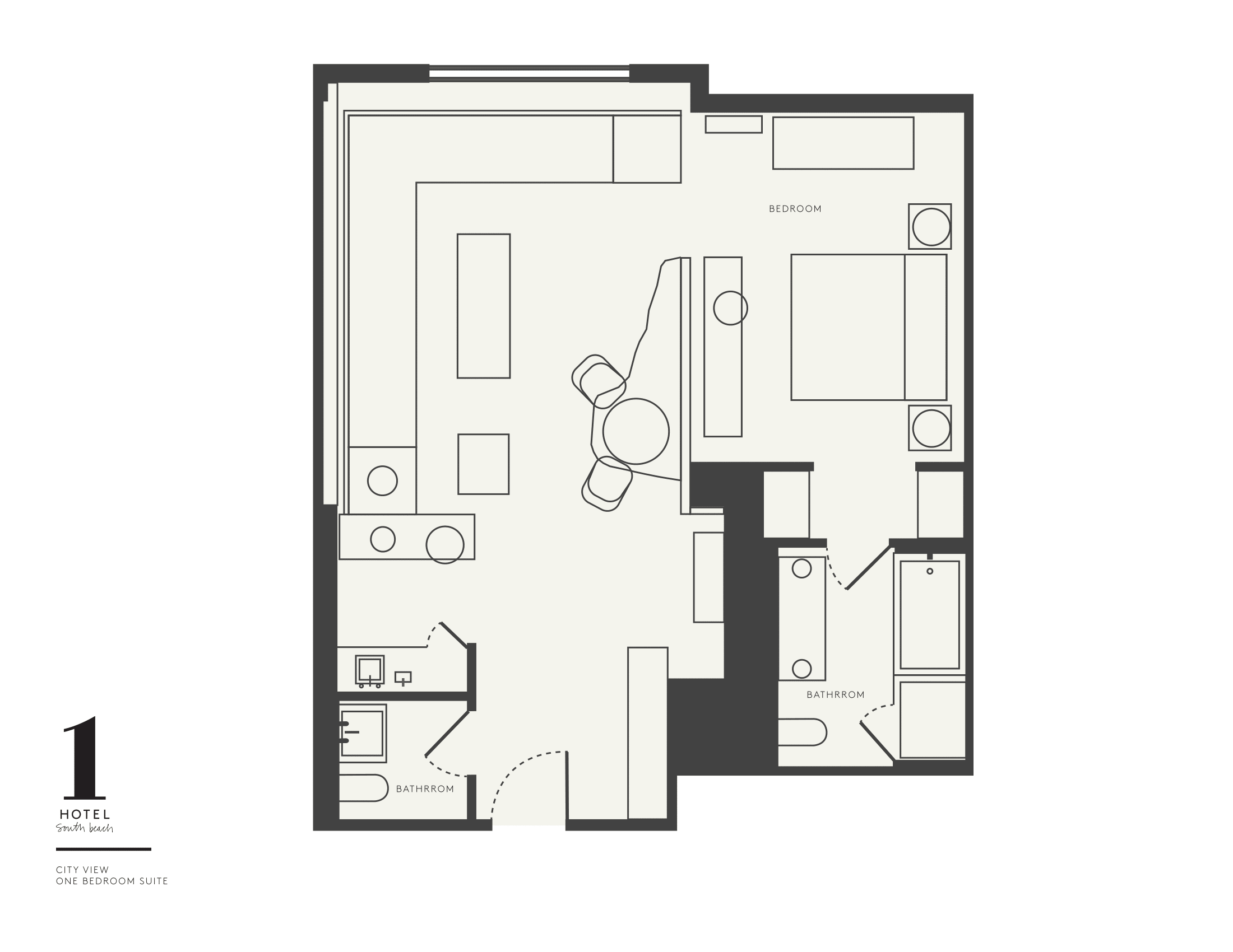 Plan d'étage d'une chambre avec vue sur la ville au 1 Hotel South Beach