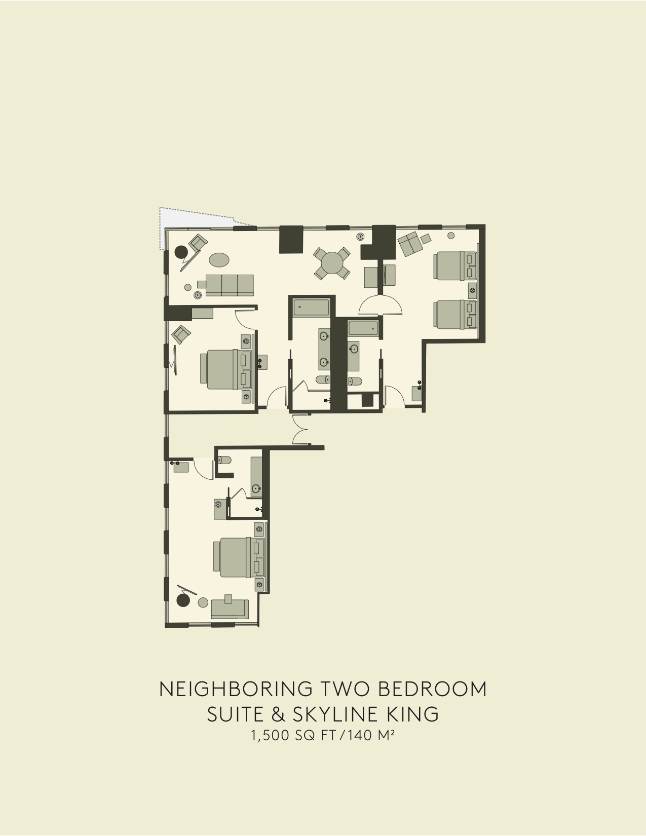 Planta da two bedroom suite vizinha two bedroom suite e da two bedroom suite  skyline king