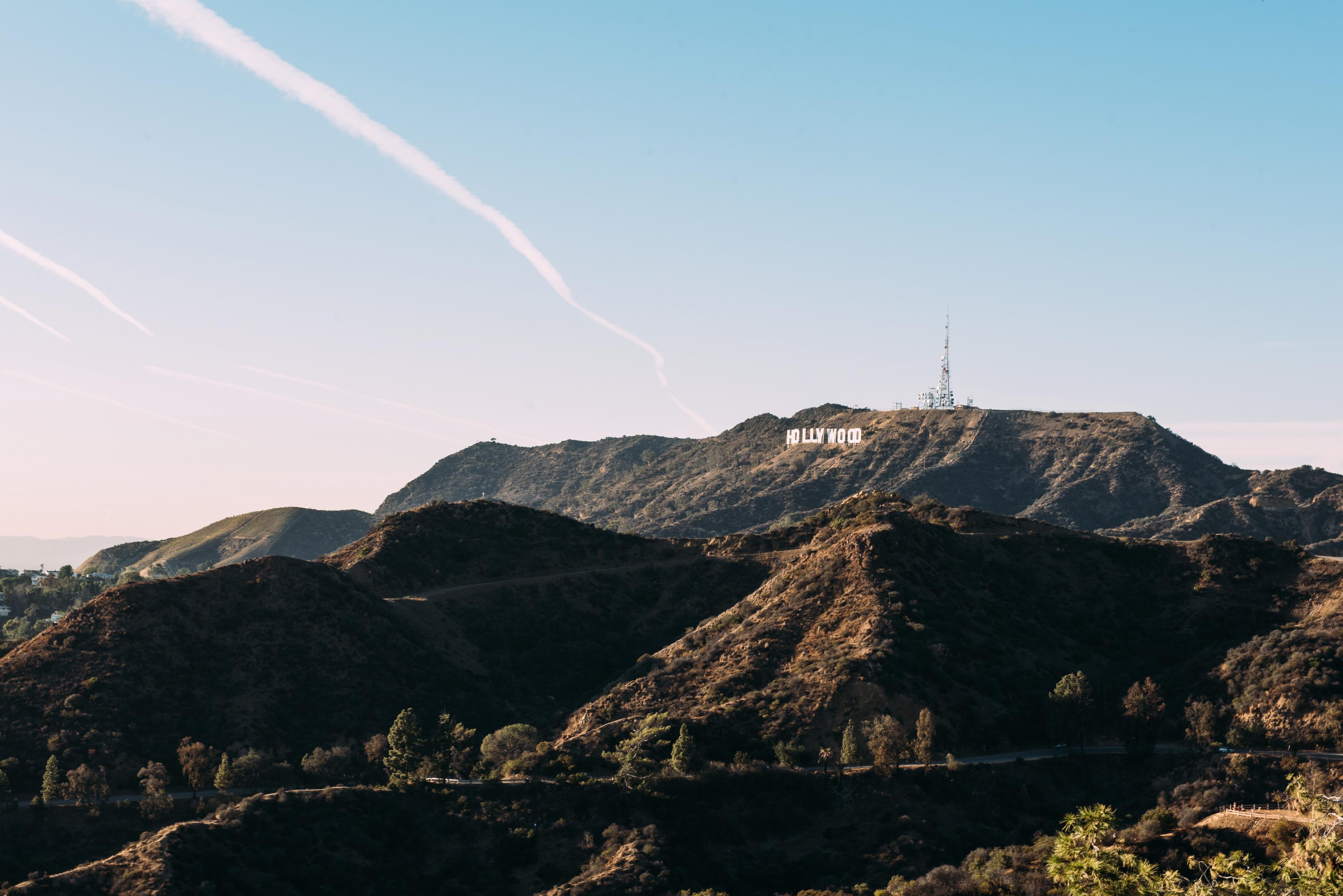 A far-off view of the Hollywood sign