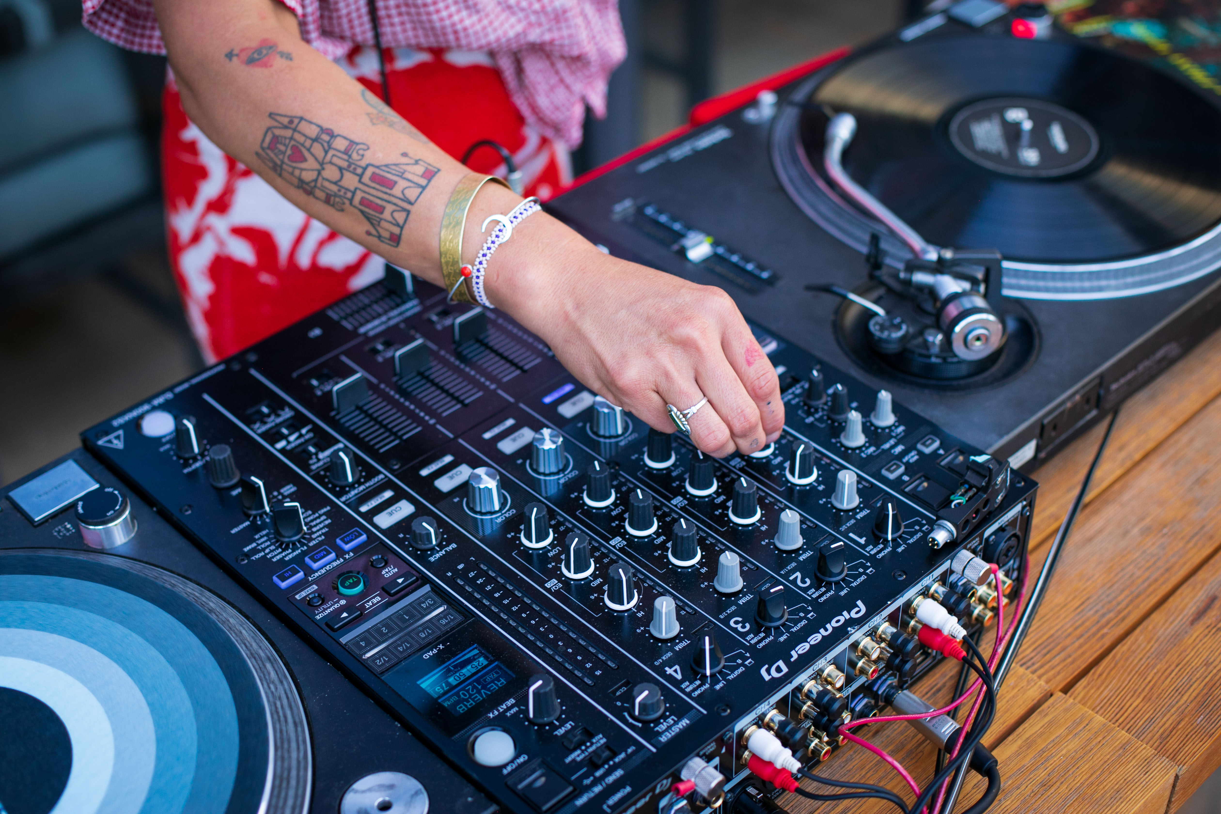 Person using a turntable