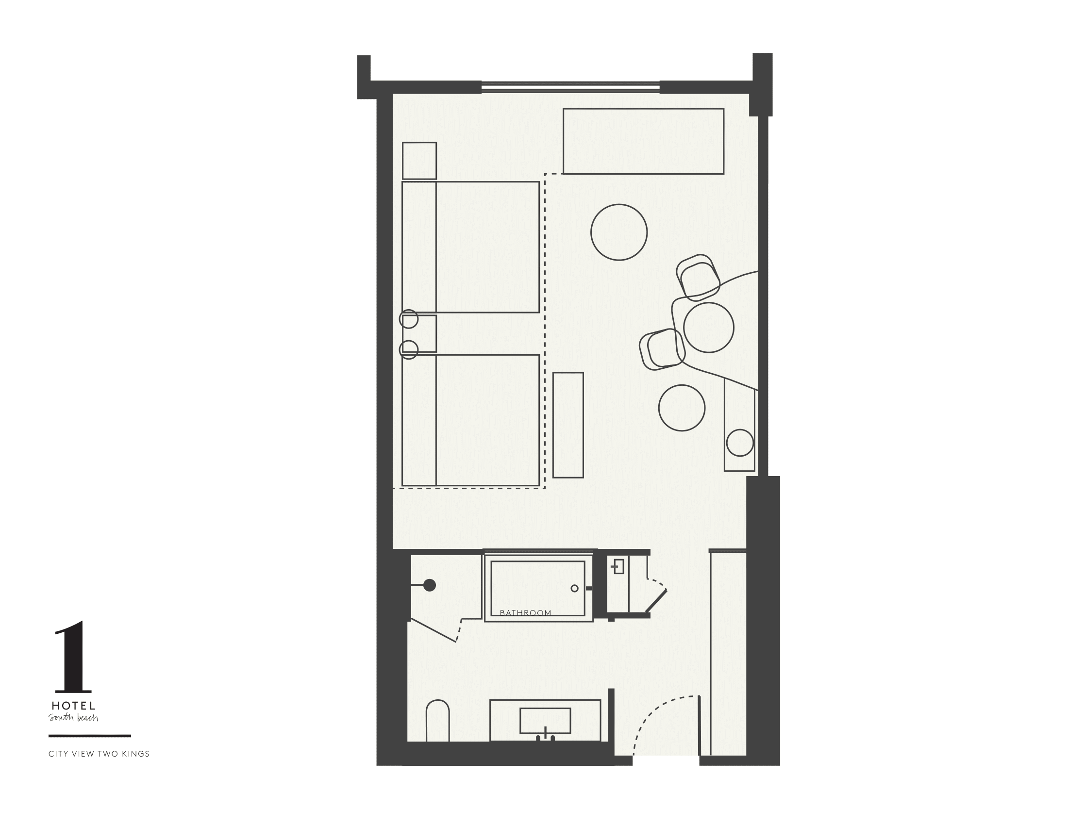 1 Hotel South Beach city view two kings 間取り図