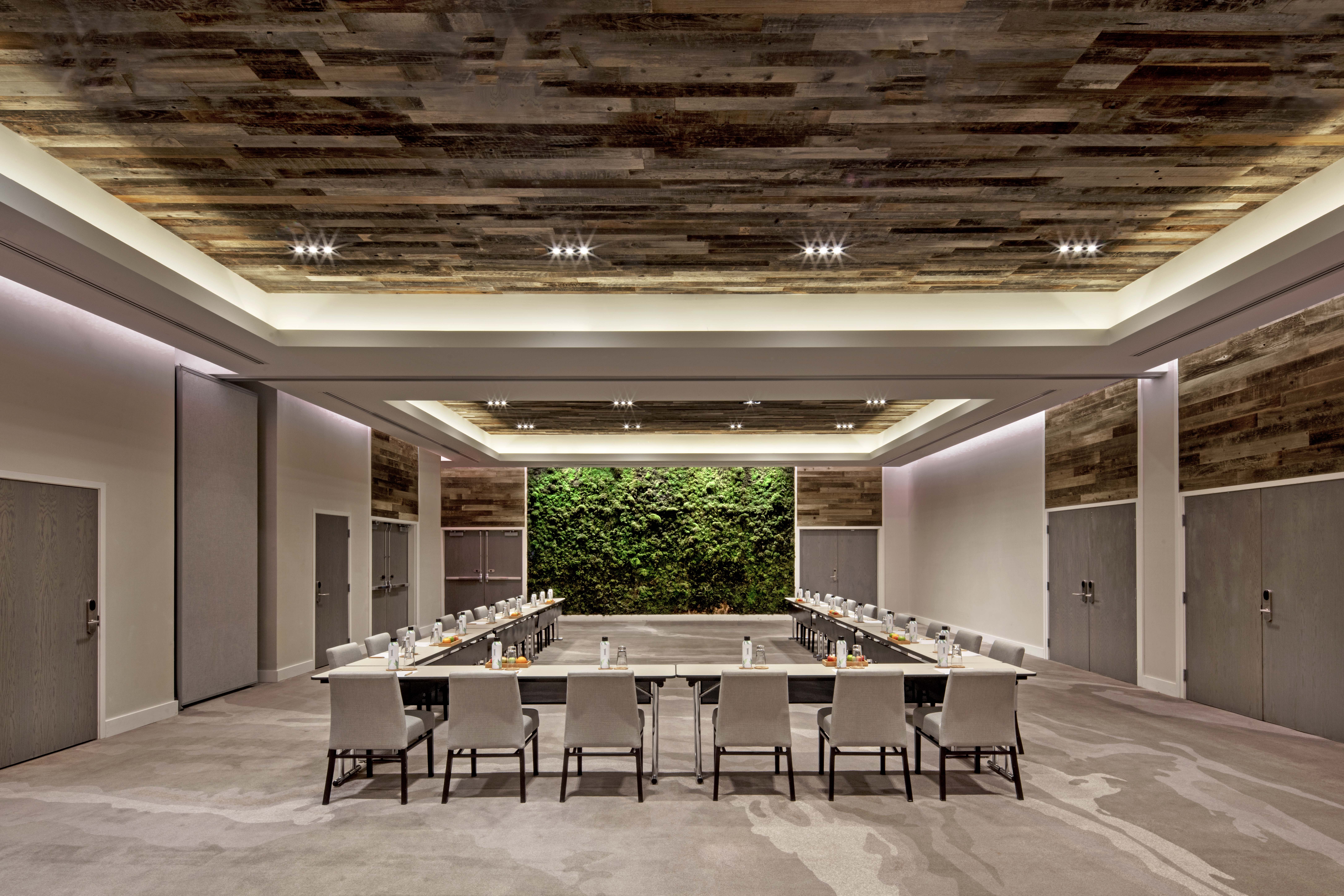 Meeting room with a conference table setup