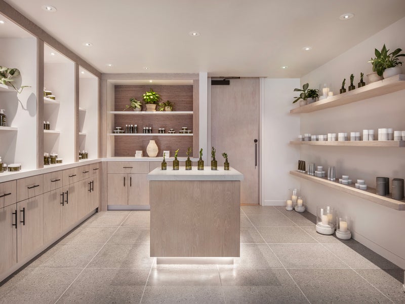 Spa room with lotions and candles