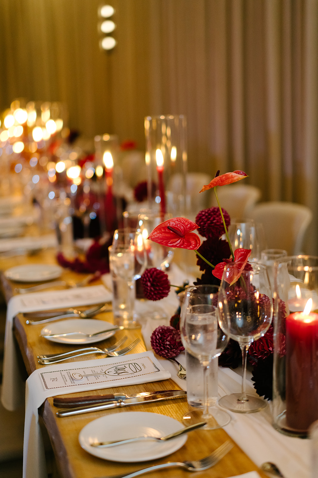 Champagne flutes on a table