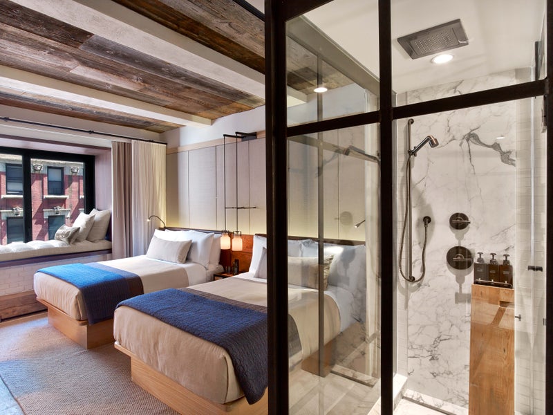 Hotel room with two beds