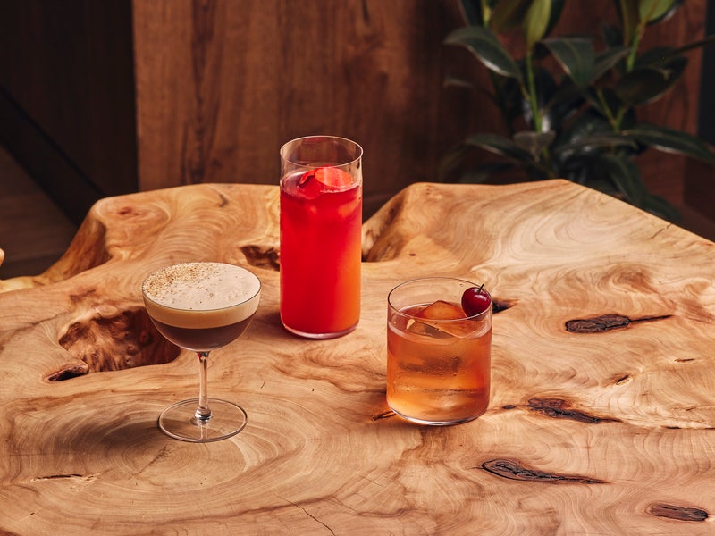 cocktails on wooden table