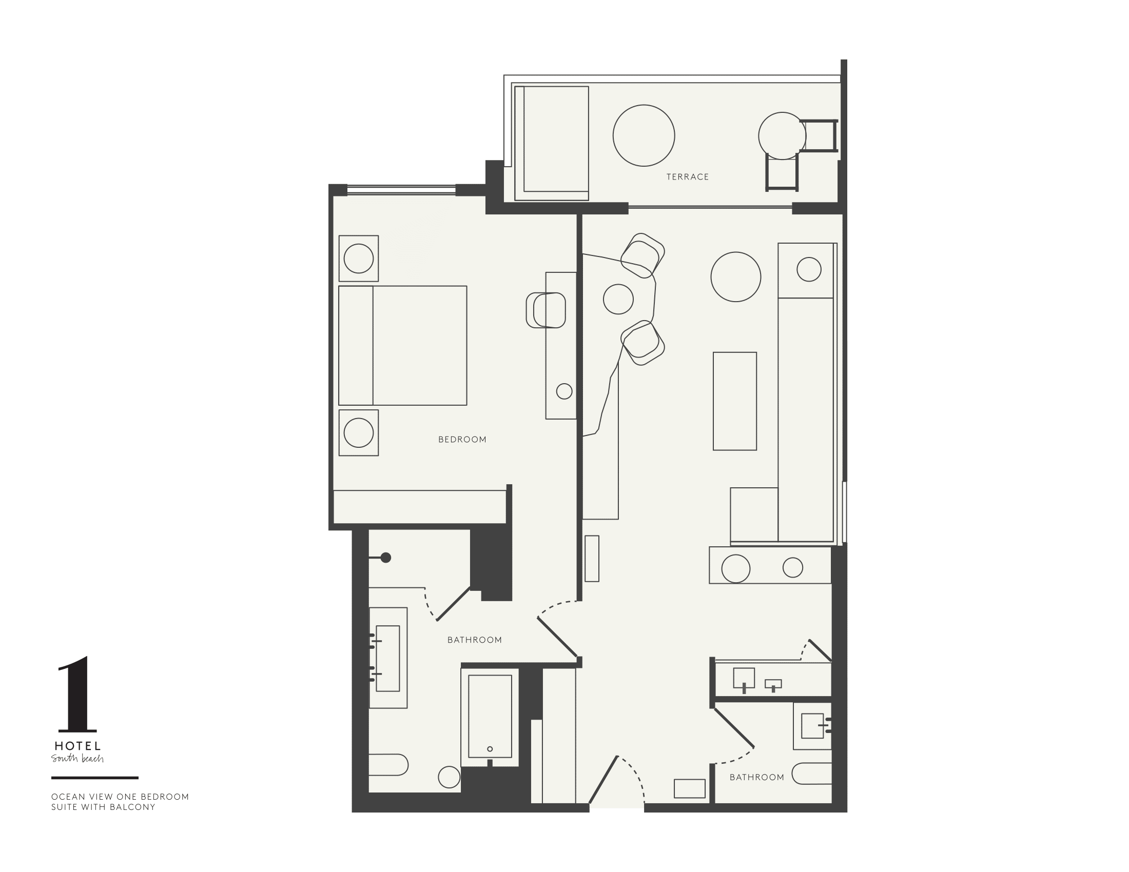 Plan de la Ocean View one bedroom suite au 1 Hotel South Beach