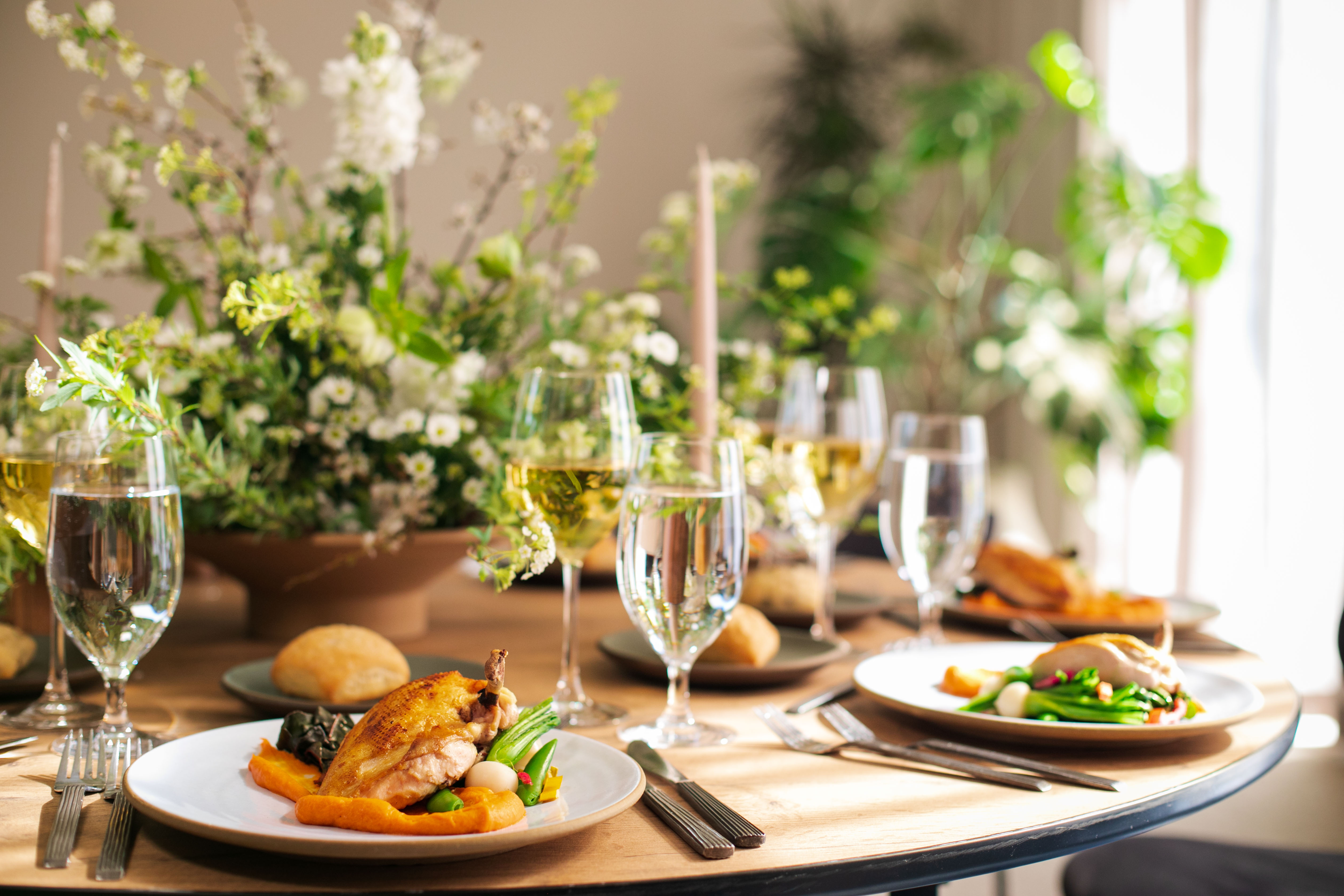 A lovely meal at a banquet table