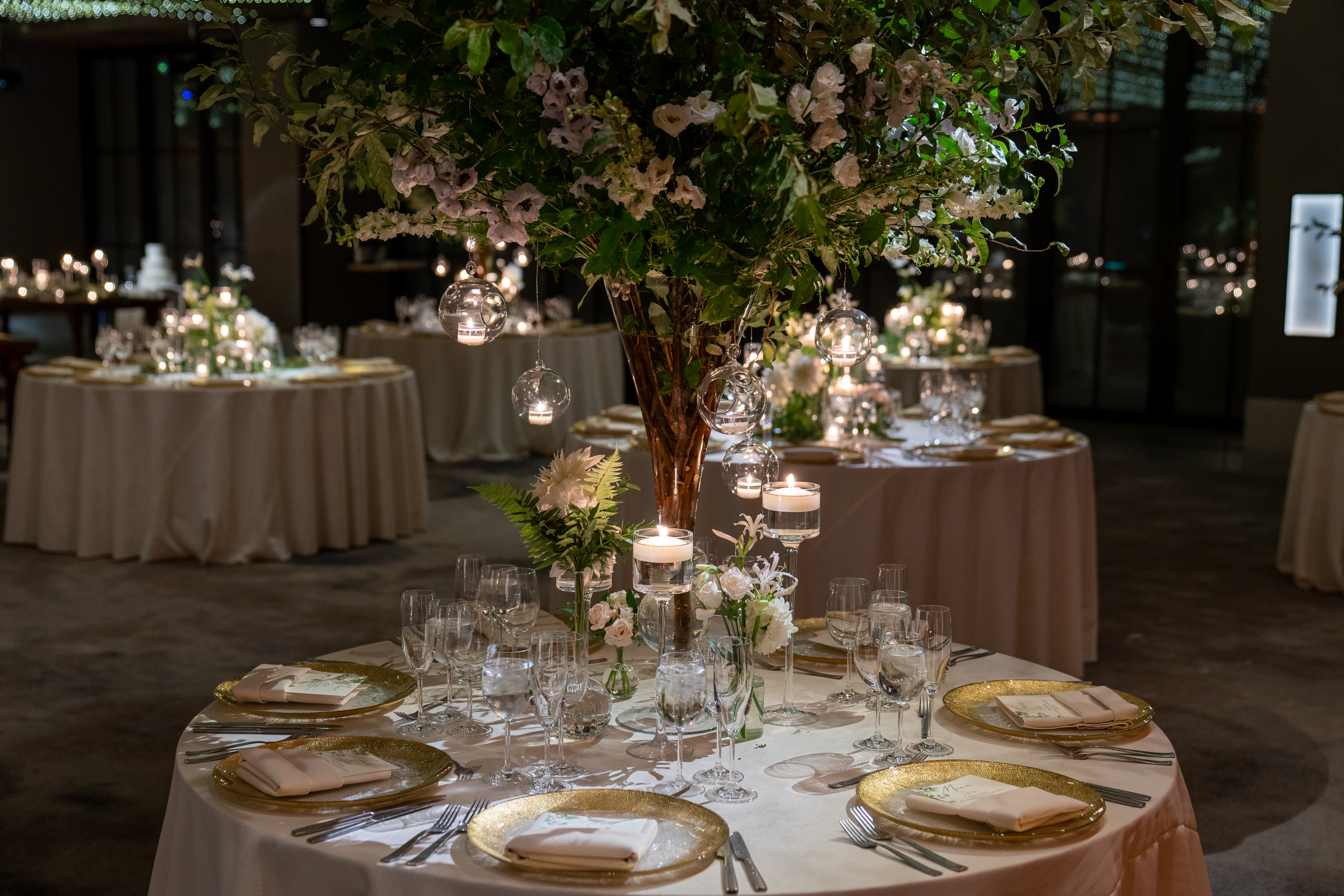 Table decorated with wedding decor 