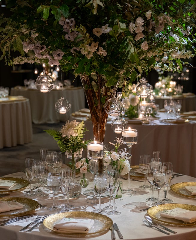 Table decorated with wedding decor 