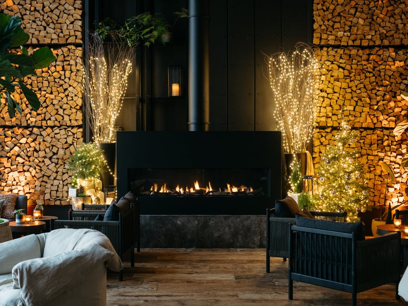 harriets fireplace with holiday lights