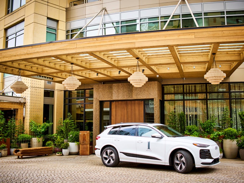 Audi outside of hotel