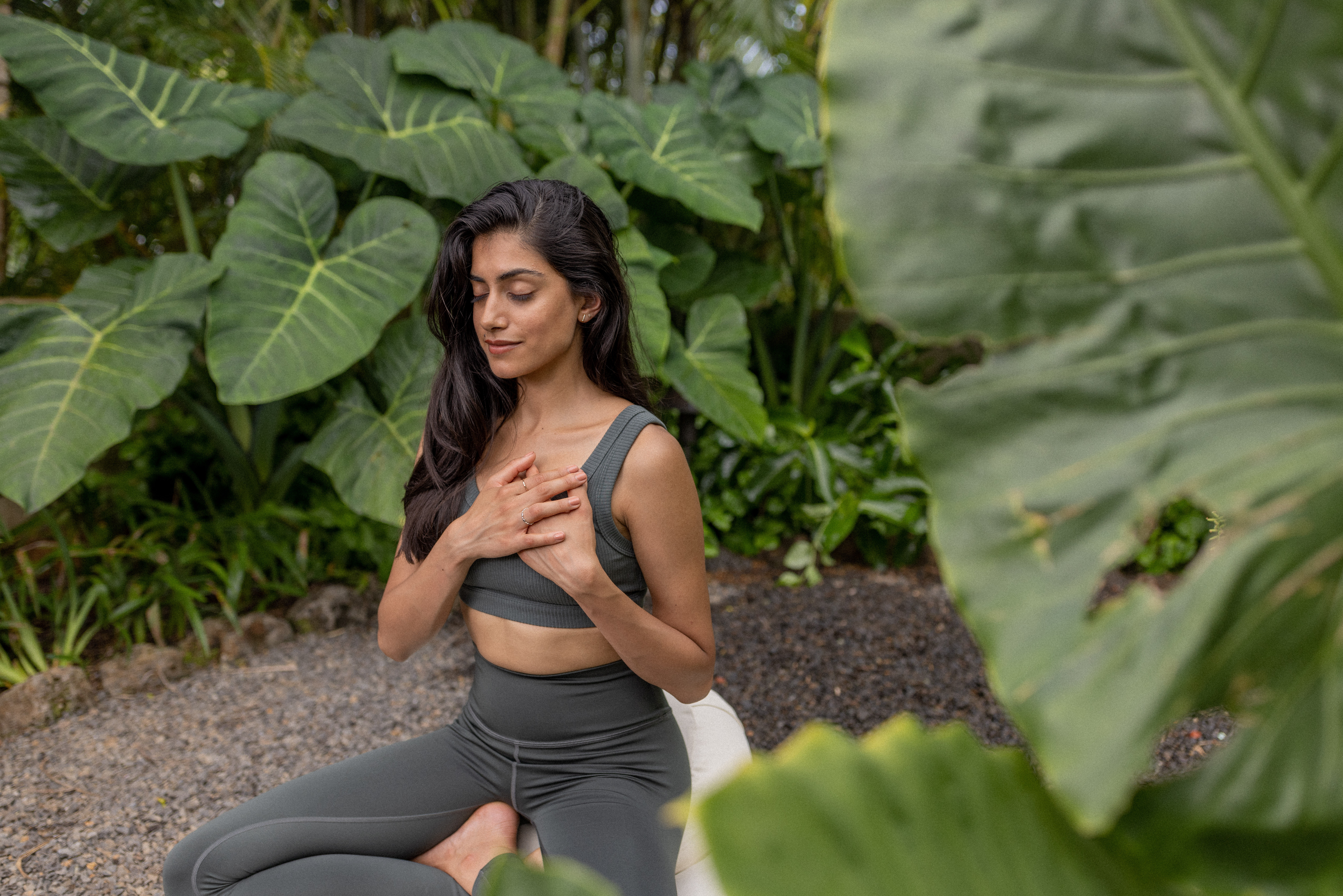 Women meditating outside
