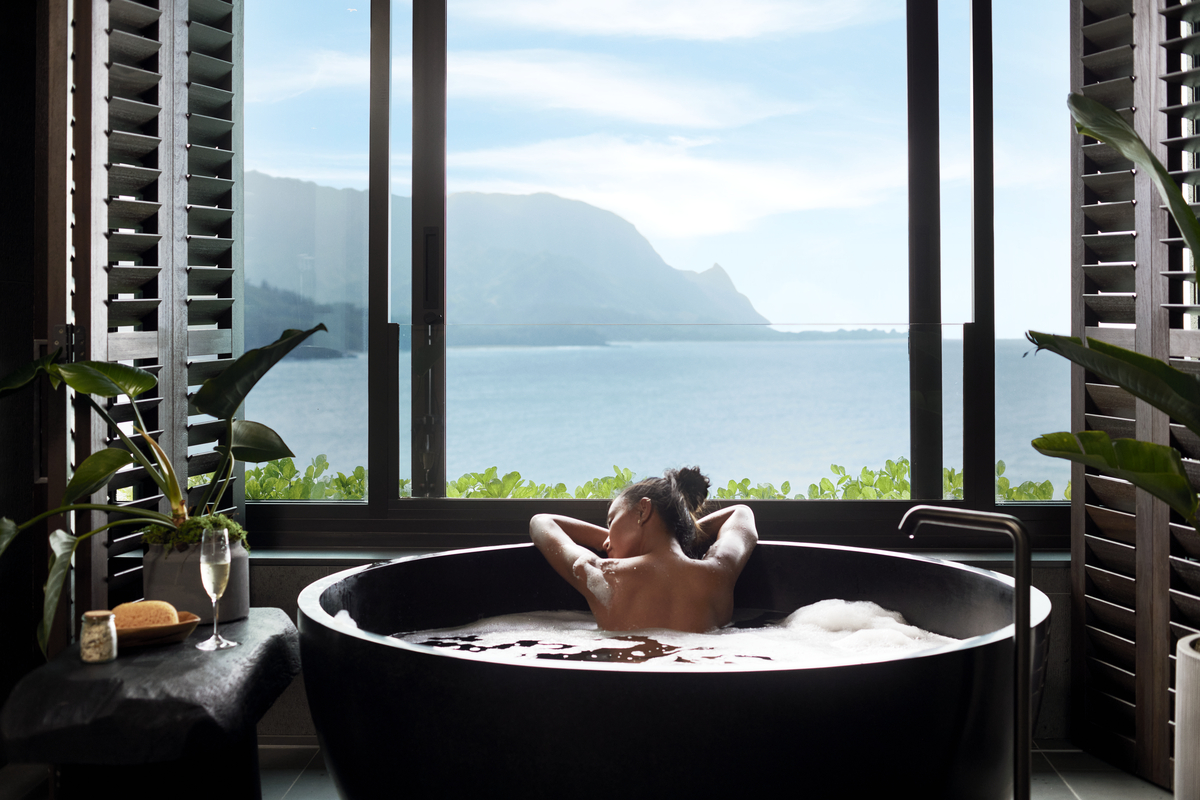 Woman relaxing in a hot tub