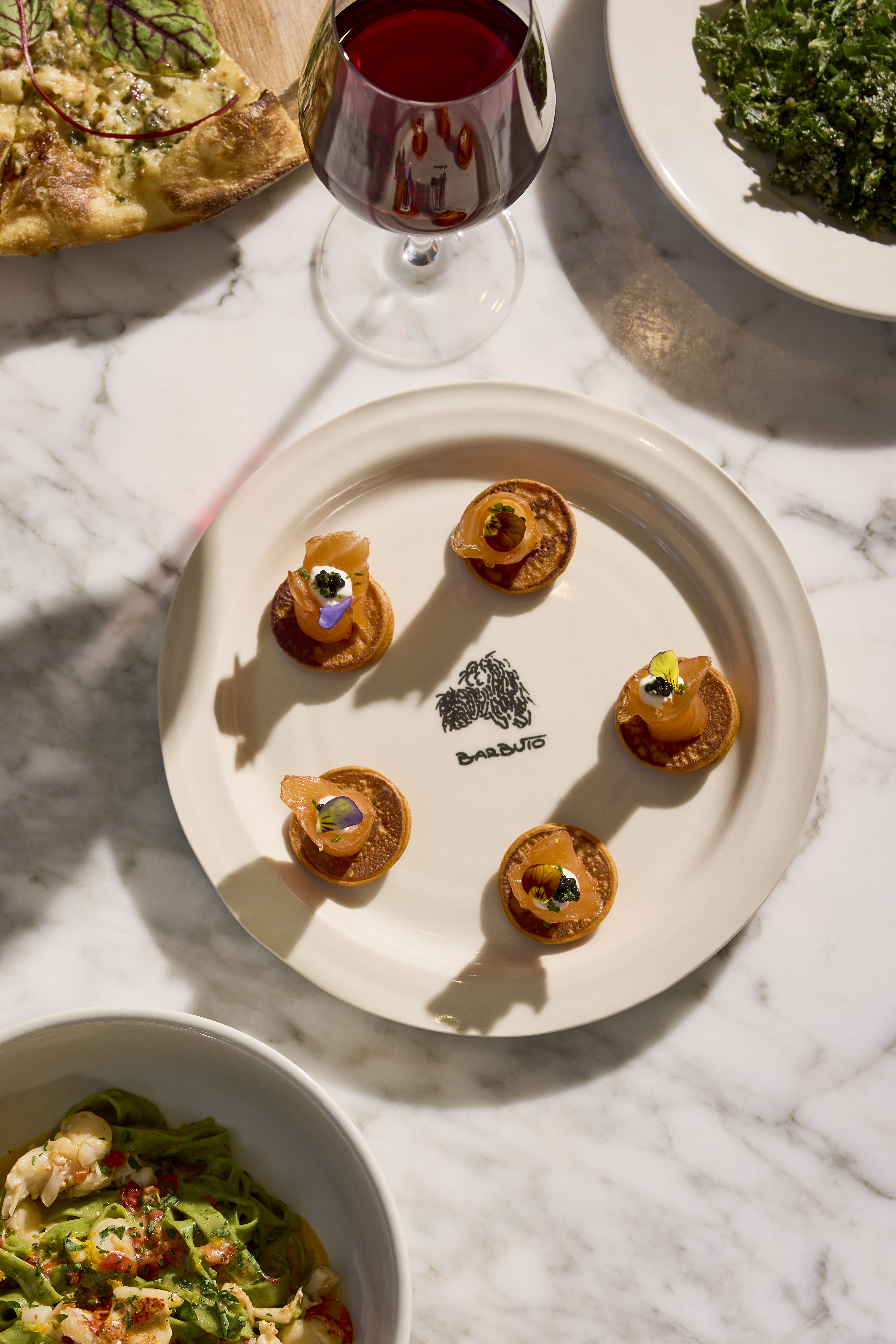 caviar and red pepper pancake