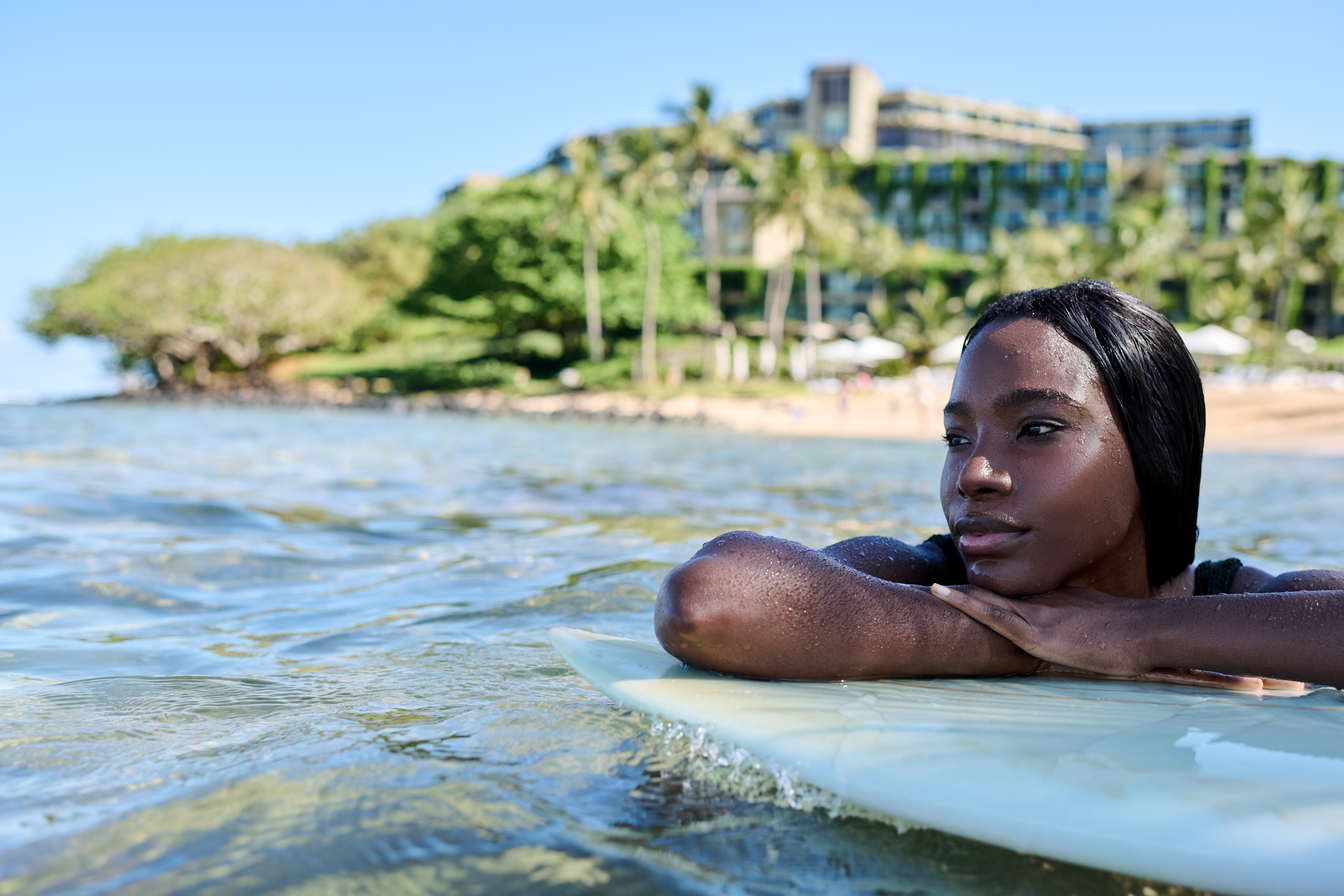 Woman in the ocean in Kauai