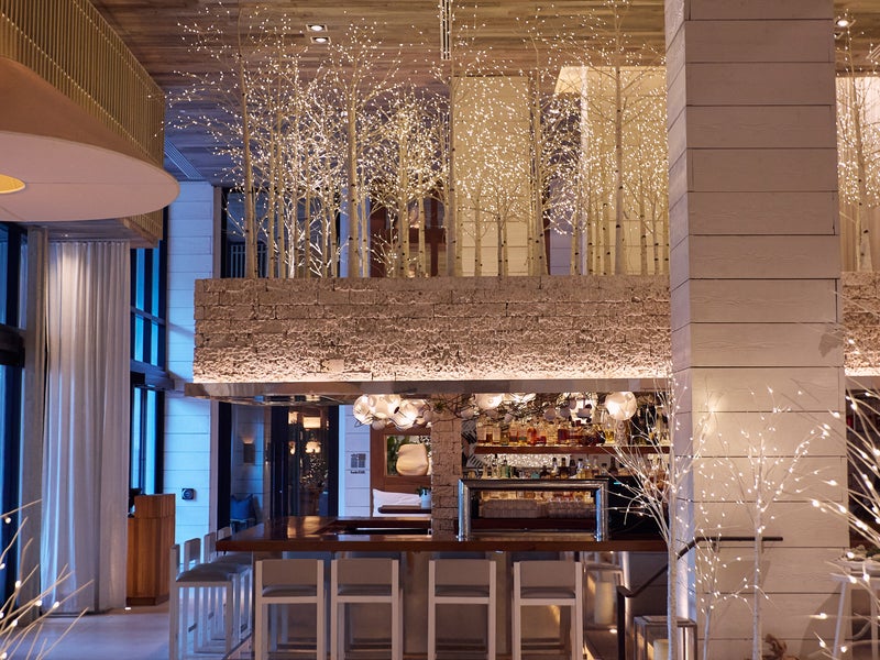 Hotel lobby bar with festive decor