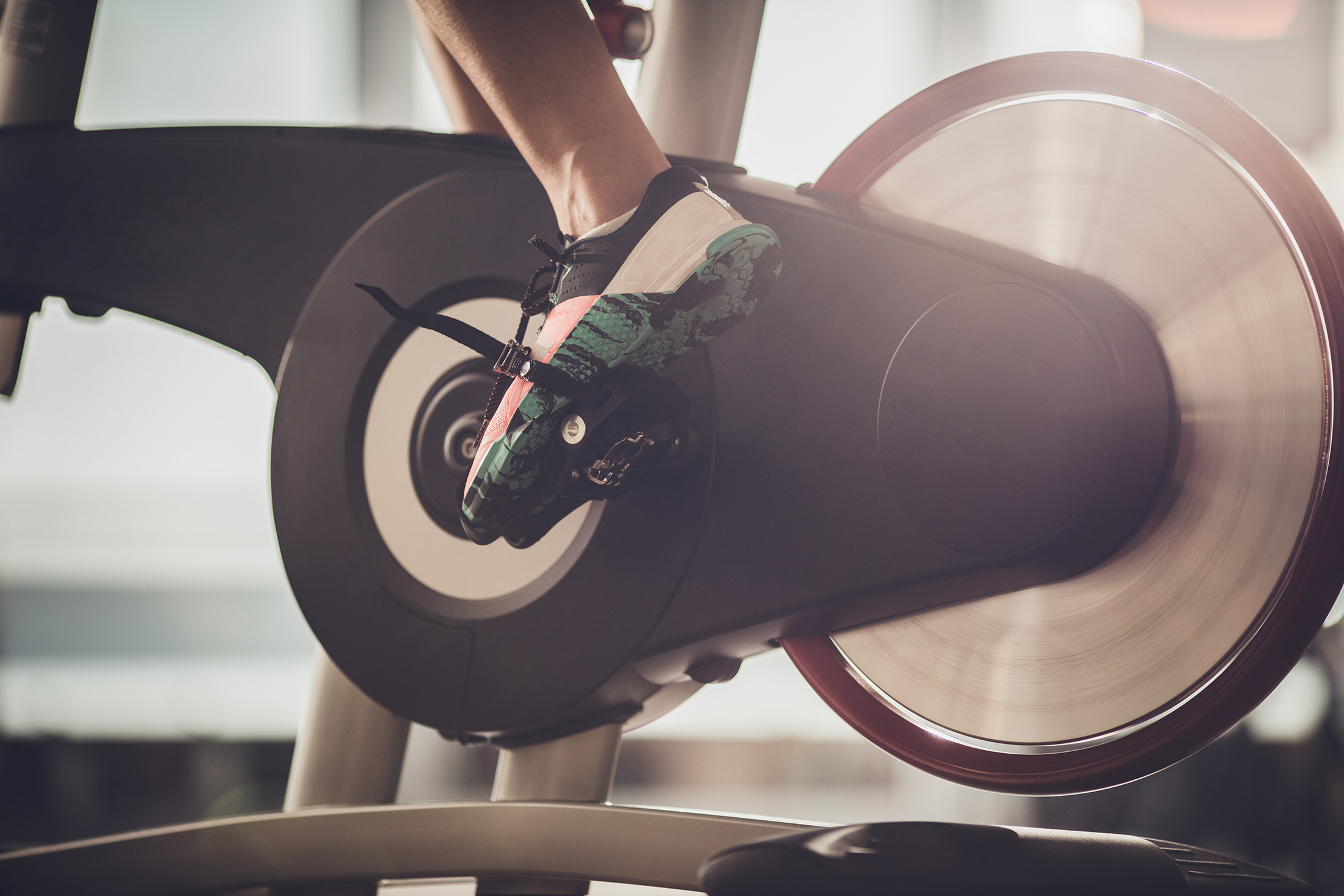 Foot pedaling on a stationary bike