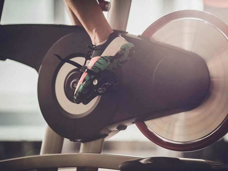 Foot pedaling on a stationary bike