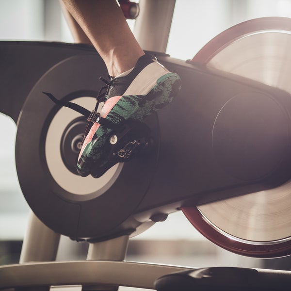 Foot pedaling on a stationary bike