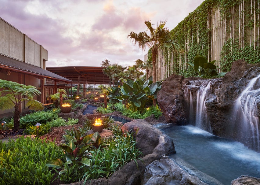 1Hotel lobby garden with luscious plant life and waterfalls