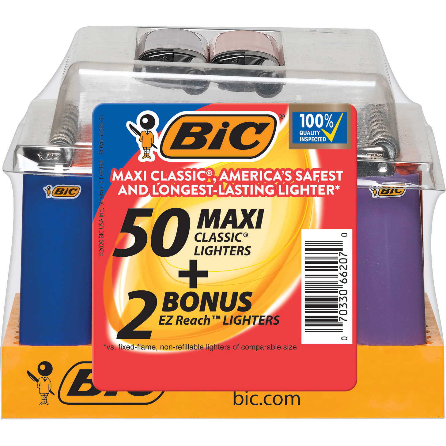 BIC Maxi Classic Lighters, 50 ct + 2 Bonus EZ Reach Lighters | Costco