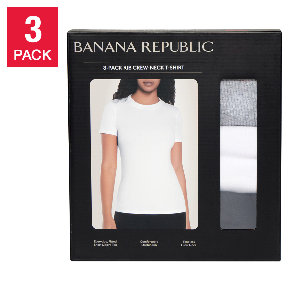 Banana Republic Women's Ribbed Crewneck T-Shirt, 3-pack Costco