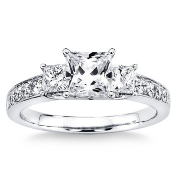 Three Stone Princess Cut and Round Brilliant Diamond Ring (1.71 ctw ...