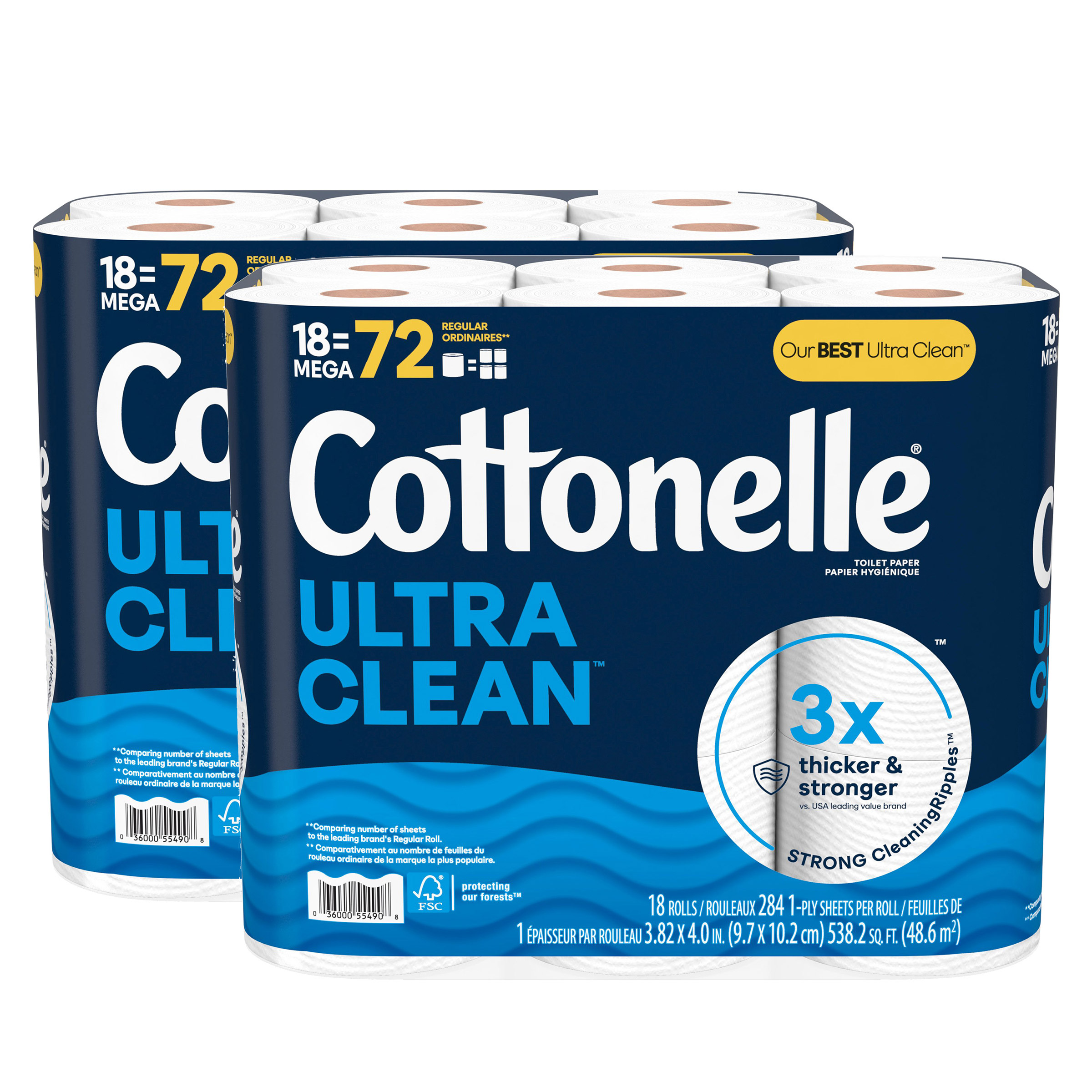 Cottonelle Ultra Clean Bath Tissue, 1-ply, 284 Sheets, 36 Rolls