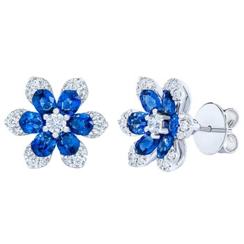 Blue Sapphire and Diamond 14kt White Gold Flower Earrings | Costco