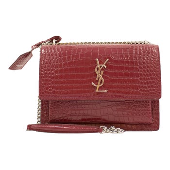 Yves Saint Laurent Medium Sunset Croc Embossed Crossbody, Garnet
