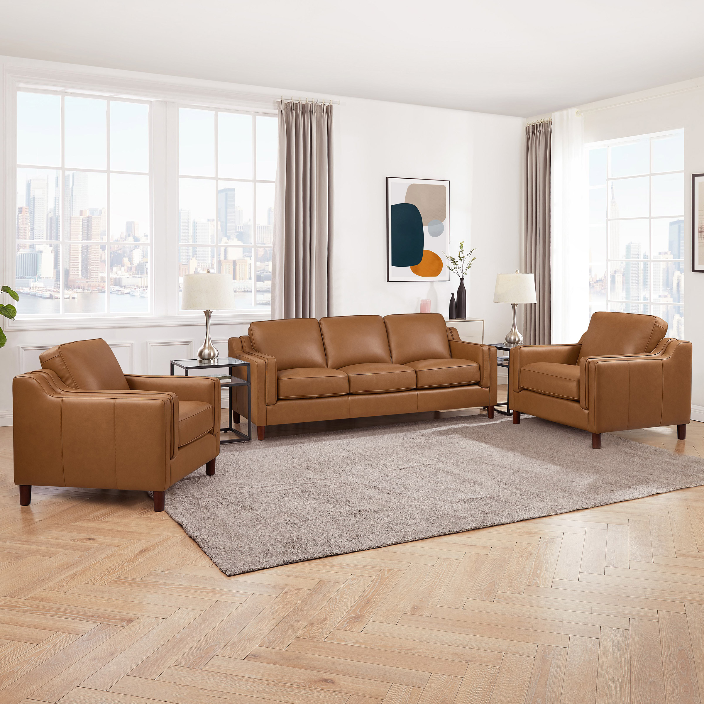 Prospera Home Dobson Top Grain Leather Sofa and 2 Chairs Costco