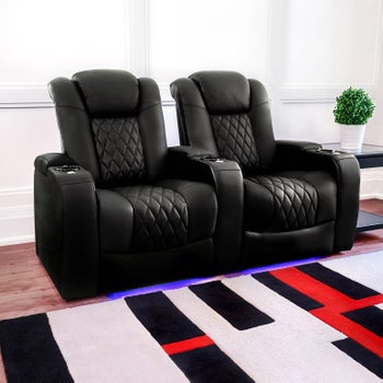 Pavillion II 2-piece Top Grain Leather Power Reclining Home Theatre Seating, Black