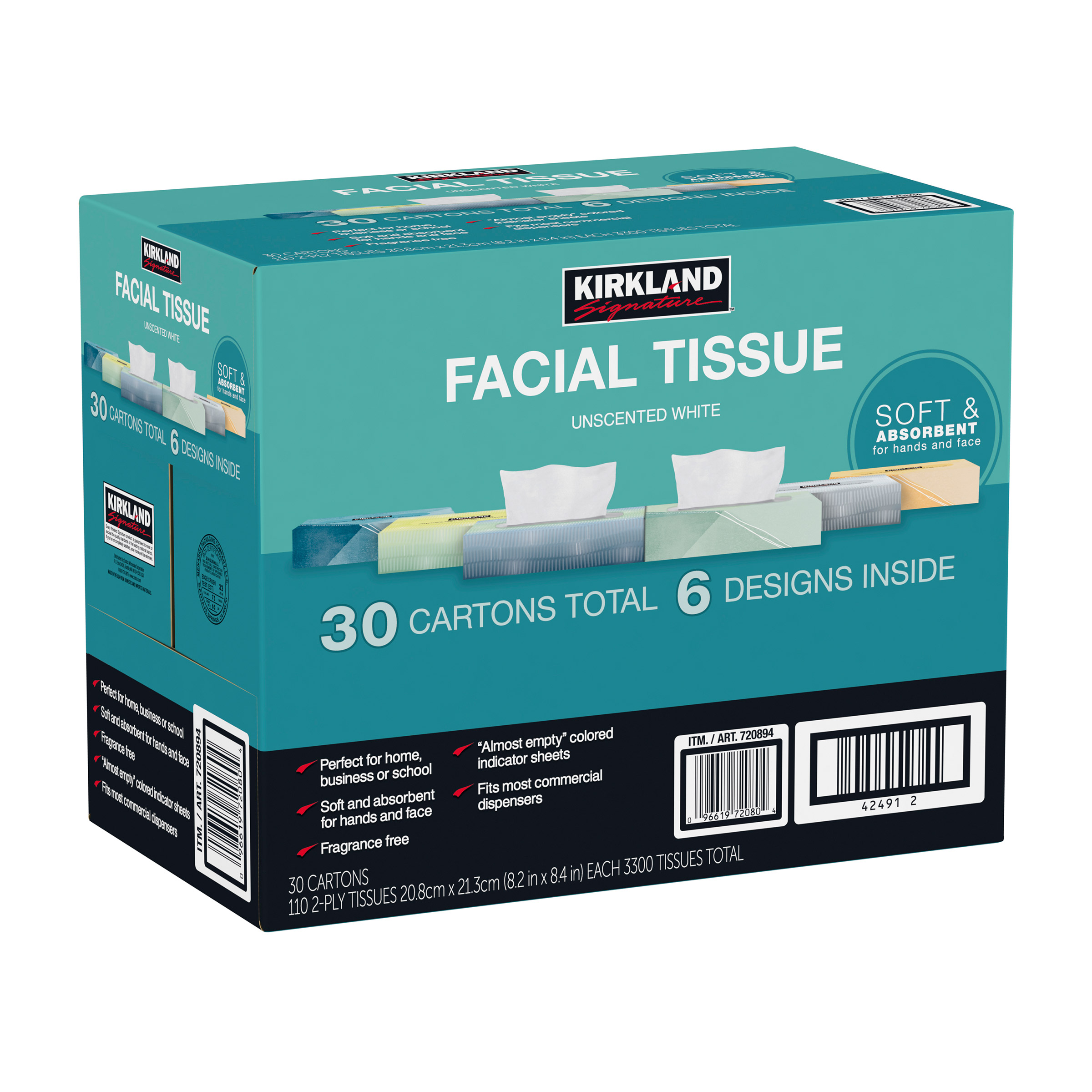 Kirkland Signature Facial Tissue, 2-Ply, 110-count, 30-pack