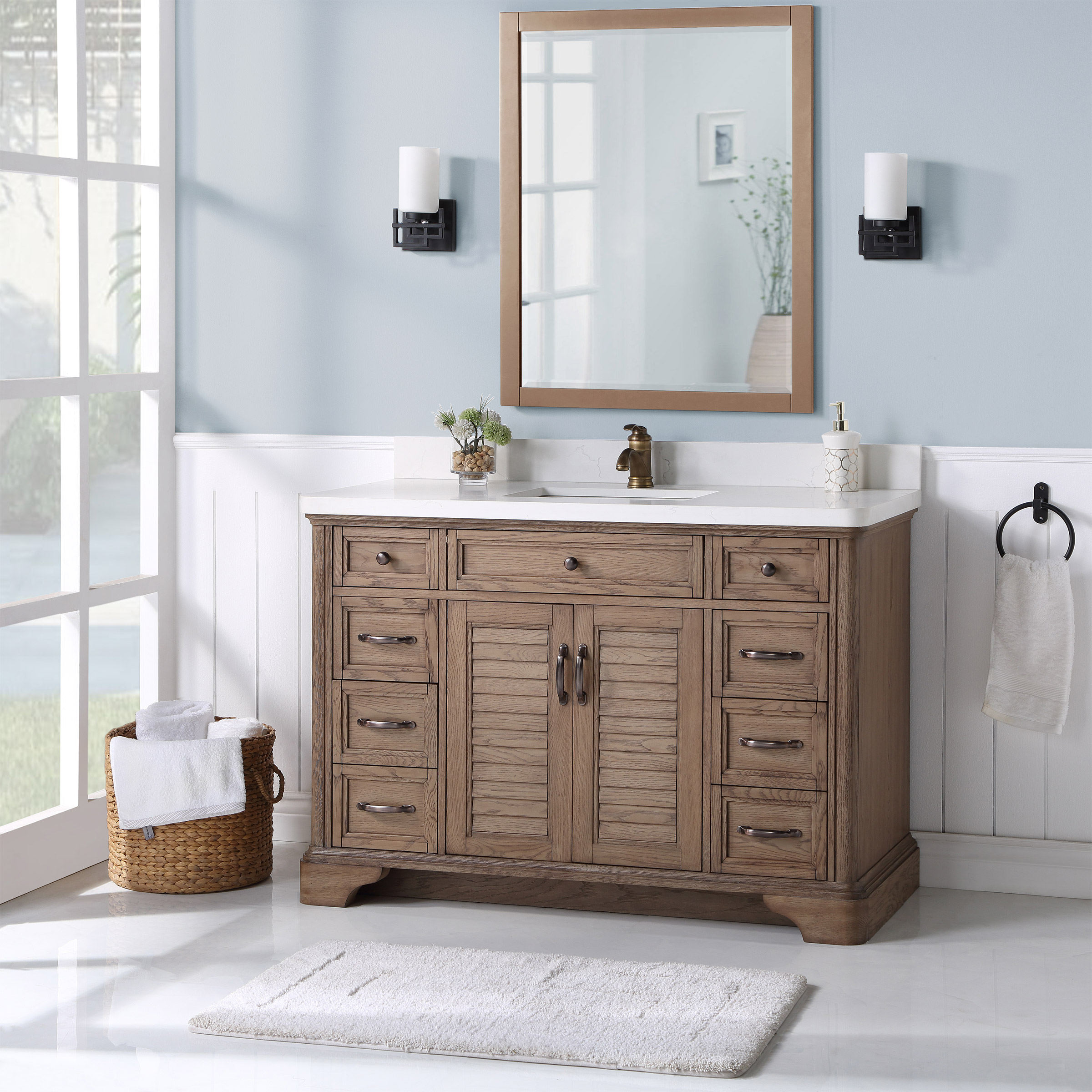 Northridge Home Augusta 48 in. Louvered Reversible Door Bathroom Vanity ...