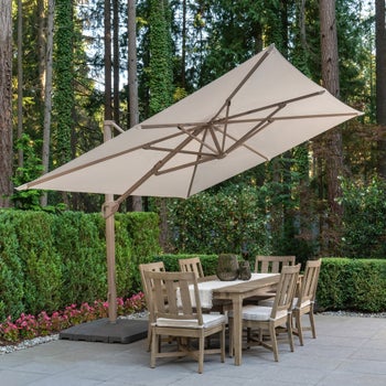 canadian tire patio umbrellas 10' x 13' Wood-Look Seasons Sentry Cantilever Umbrella