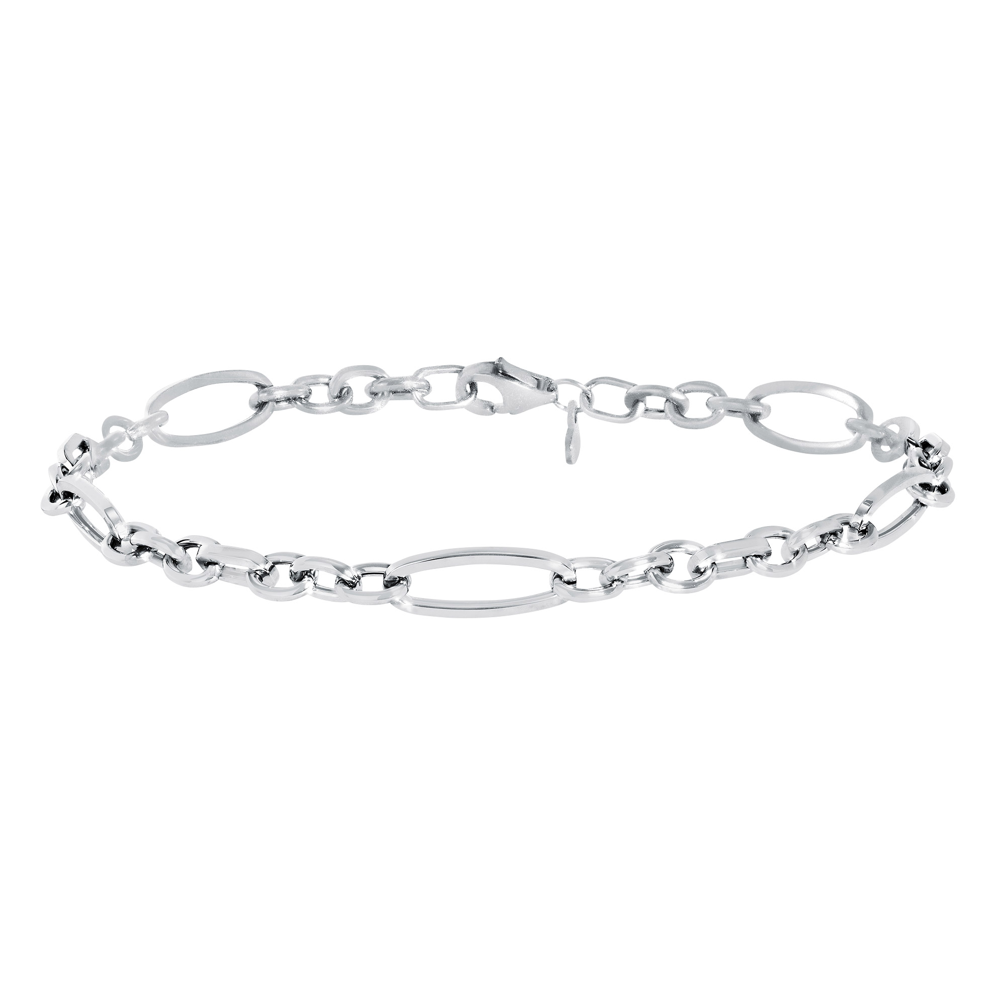 Oval and Paperclip Link Bracelet in White Gold Costco