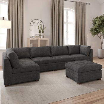 Thomasville Tisdale Modular Sectional 6-piece Dark Gray with Storage Ottoman