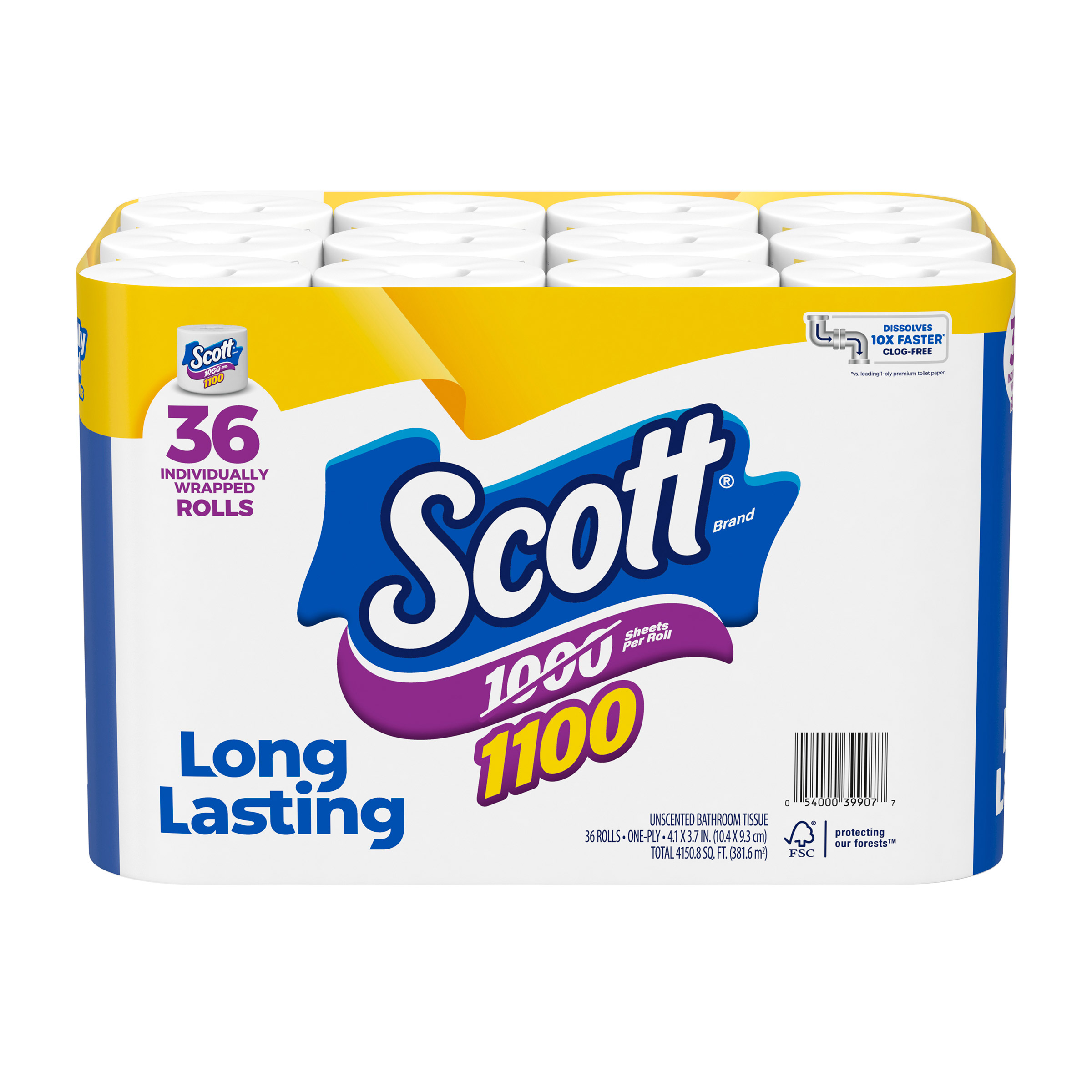 Scott Bath Tissue, 1-Ply, 1100 Sheets, 36 Rolls