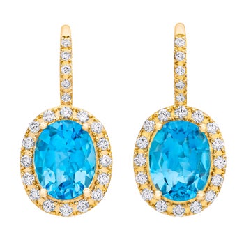 Oval Cut Blue Topaz and Diamond Earrings (0.45 ctw)