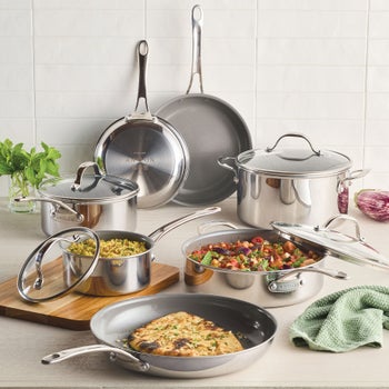 Anolon EverLast Ceramic Nonstick 11-piece Cookware Set, Stainless