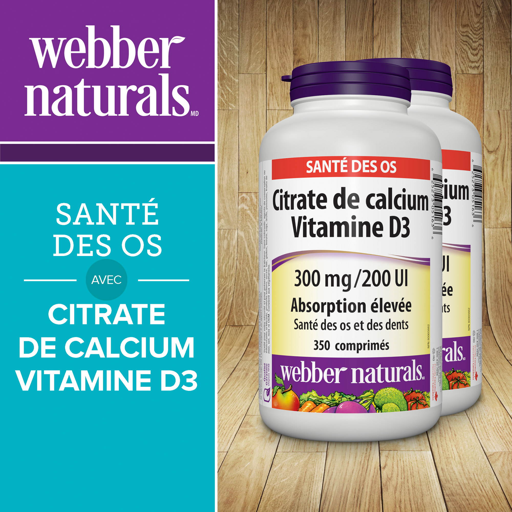 webber naturals Citrate de calcium avec vitamine D3 300 mg, 200 UI
